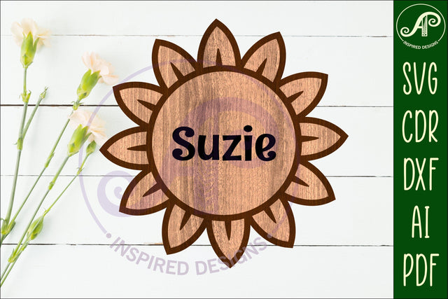Flower design 1 outline two layer name sign SVG APInspireddesigns 
