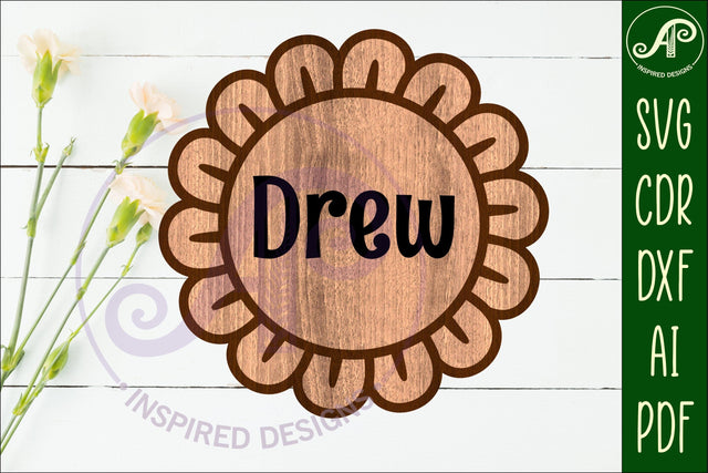 Flower design 3 outline two layer name sign SVG APInspireddesigns 
