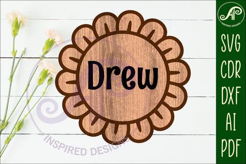 Flower design 3 outline two layer name sign SVG APInspireddesigns 