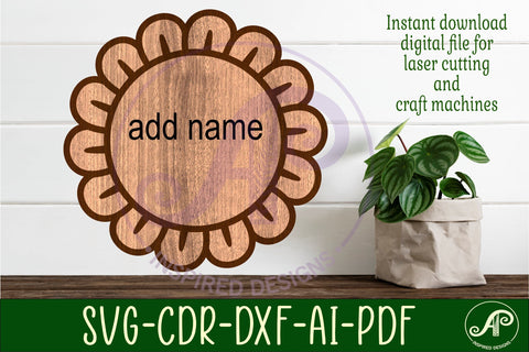 Flower design 3 outline two layer name sign SVG APInspireddesigns 