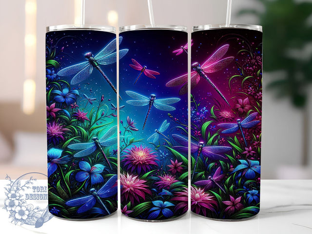 Flower Dragonfly 20oz Skinny Tumbler, Dragonfly Tumbler Png, Straight & Tapered Tumbler Wrap, Instant Digital Download Sublimation ToriDesigns 