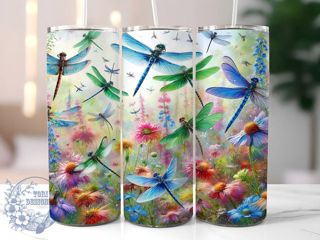 Flower Dragonfly 20oz Skinny Tumbler, Dragonfly Tumbler Png, Straight & Tapered Tumbler Wrap, Instant Digital Download Sublimation ToriDesigns 