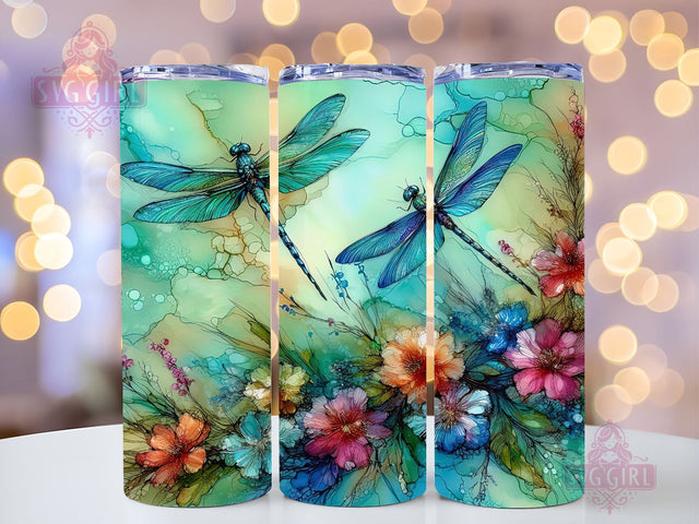 Flower Dragonfly 20oz Tumbler Wrap Sublimation Design, Straight Tapered Tumbler Wrap, Alcohol Ink Dragonfly Tumbler Png, Instant Digital Download Sublimation SvggirlplusArt 