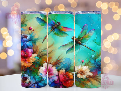 Flower Dragonfly 20oz Tumbler Wrap Sublimation Design, Straight Tapered Tumbler Wrap, Alcohol Ink Dragonfly Tumbler Png, Instant Digital Download Sublimation SvggirlplusArt 
