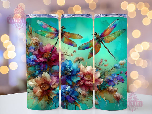 Flower Dragonfly 20oz Tumbler Wrap Sublimation Design, Straight Tapered Tumbler Wrap, Alcohol Ink Dragonfly Tumbler Png, Instant Digital Download Sublimation SvggirlplusArt 