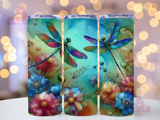 Flower Dragonfly 20oz Tumbler Wrap Sublimation Design, Straight Tapered Tumbler Wrap, Alcohol Ink Dragonfly Tumbler Png, Instant Digital Download Sublimation SvggirlplusArt 