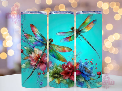 Flower Dragonfly 20oz Tumbler Wrap Sublimation Design, Straight Tapered Tumbler Wrap, Alcohol Ink Dragonfly Tumbler Png, Instant Digital Download Sublimation SvggirlplusArt 