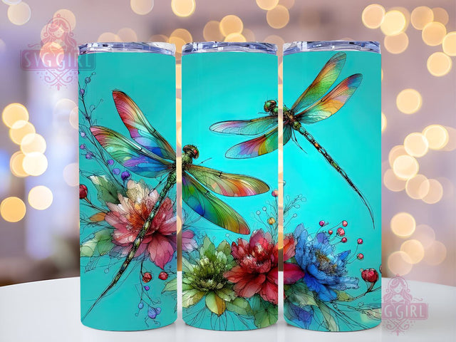 Flower Dragonfly 20oz Tumbler Wrap Sublimation Design, Straight Tapered Tumbler Wrap, Alcohol Ink Dragonfly Tumbler Png, Instant Digital Download Sublimation SvggirlplusArt 