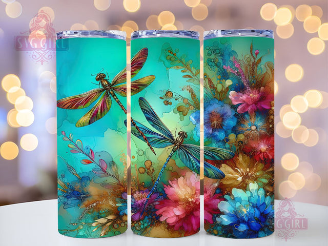 Flower Dragonfly 20oz Tumbler Wrap Sublimation Design, Straight Tapered Tumbler Wrap, Alcohol Ink Dragonfly Tumbler Png, Instant Digital Download Sublimation SvggirlplusArt 