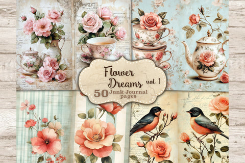 Flower Dreams Junk Journal Pages | Floral Ephemera SVG GlamArtZhanna 