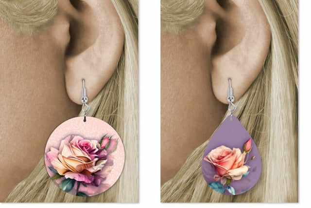 Flower earrings designs, Round roses sublimation earring Sublimation Angelina Semenova 