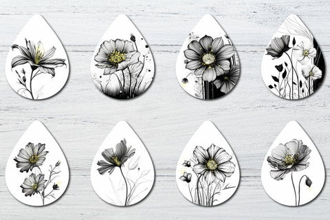 Flower earrings designs.Floral Sublimation earring Line art Sublimation Angelina Semenova 