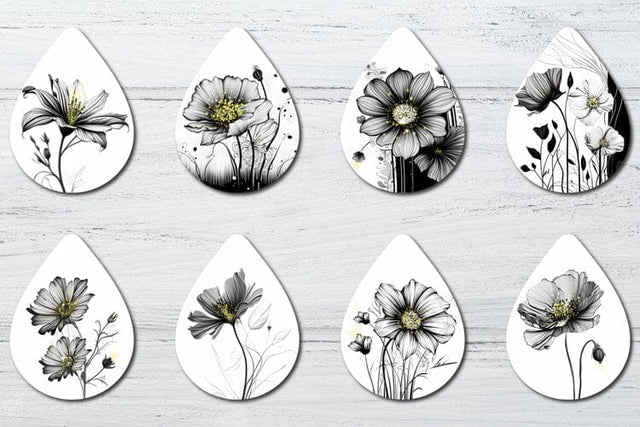 Flower earrings designs.Floral Sublimation earring Line art Sublimation Angelina Semenova 