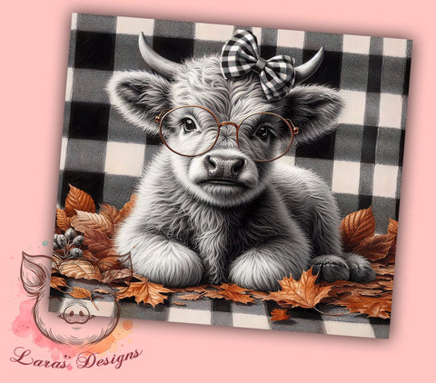 Flower Fall Highland Cow 20 oz Skinny Tumbler Sublimation Design, Straight & Tapered Tumbler Png, Highland Cow Tumbler Png, Digital Download PNG Sublimation Lara' s Designs 