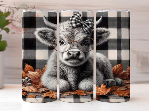 Flower Fall Highland Cow 20 oz Skinny Tumbler Sublimation Design, Straight & Tapered Tumbler Png, Highland Cow Tumbler Png, Digital Download PNG Sublimation Lara' s Designs 