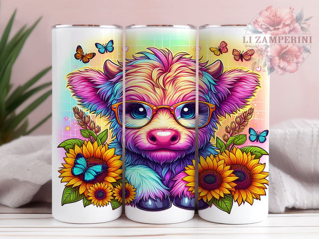 Flower Fall Highland Cow 20 oz Skinny Tumbler Sublimation Design, Straight & Tapered Tumbler Png, Highland Cow Tumbler Png, Digital Download PNG Sublimation Li Zamperini 
