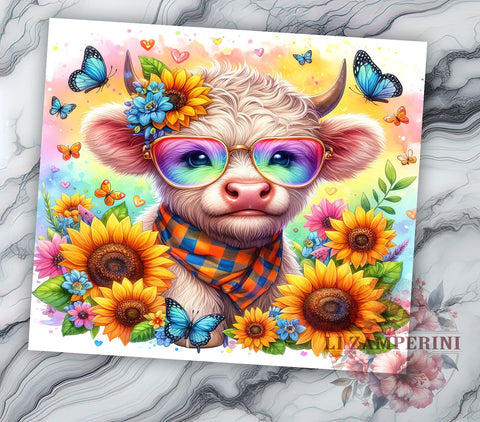 Flower Fall Highland Cow 20 oz Skinny Tumbler Sublimation Design, Straight & Tapered Tumbler Png, Highland Cow Tumbler Png, Digital Download PNG Sublimation Li Zamperini 