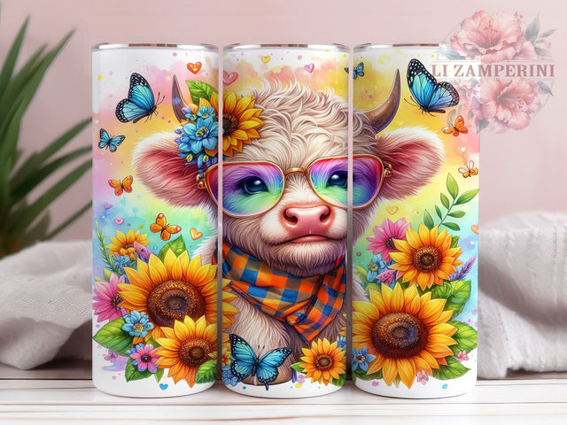 Flower Fall Highland Cow 20 oz Skinny Tumbler Sublimation Design, Straight & Tapered Tumbler Png, Highland Cow Tumbler Png, Digital Download PNG Sublimation Li Zamperini 