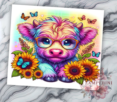 Flower Fall Highland Cow 20 oz Skinny Tumbler Sublimation Design, Straight & Tapered Tumbler Png, Highland Cow Tumbler Png, Digital Download PNG Sublimation Li Zamperini 