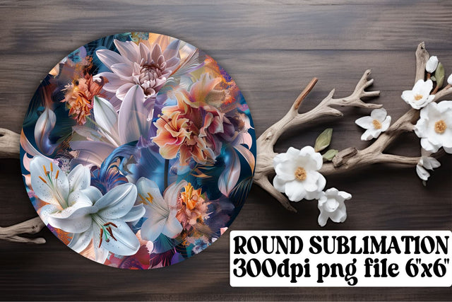 Flower Festivity Ornaments Car Coaster Design Keychain PNG Sublimation afrosvg 