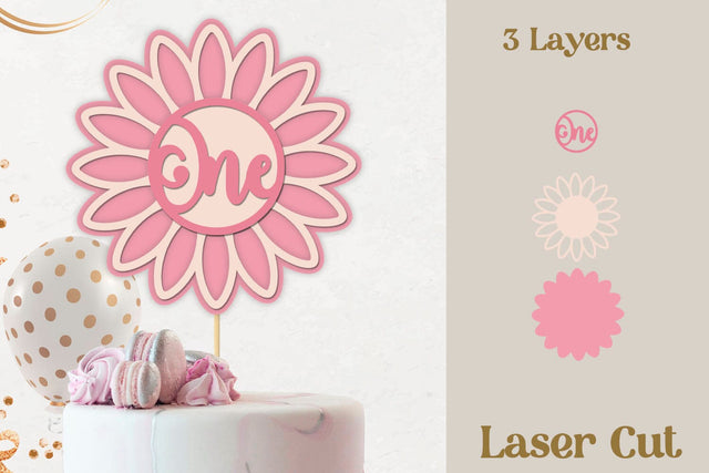 Flower First Birthday, One cake topper svg, Layered svg SVG AnastasiyaArtDesign 