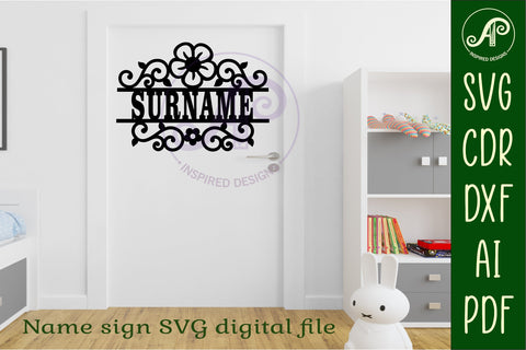 Flower flourish design name sign svg laser cut file SVG APInspireddesigns 