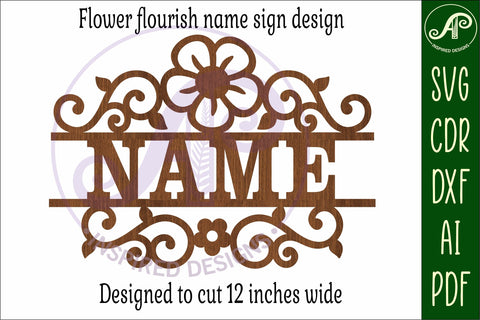 Flower flourish design name sign svg laser cut file SVG APInspireddesigns 