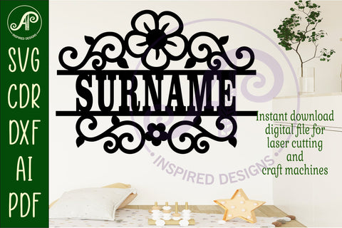 Flower flourish design name sign svg laser cut file SVG APInspireddesigns 
