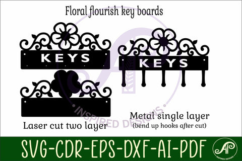 Flower flourish home Key holder designs for wood and metal SVG APInspireddesigns 