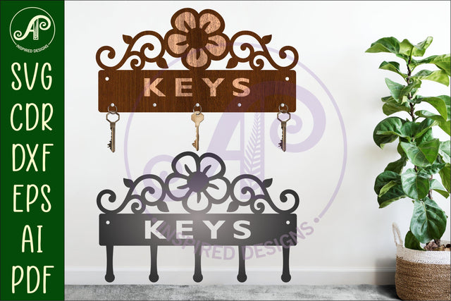Flower flourish home Key holder designs for wood and metal SVG APInspireddesigns 