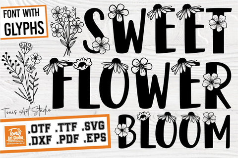 Flower Font Svg, Otf, Ttf | Sweet Flower Bloom | Spring Font | Floral Letters Svg | Elegant Floral Font | Flower Glyphs Font TonisArtStudio 