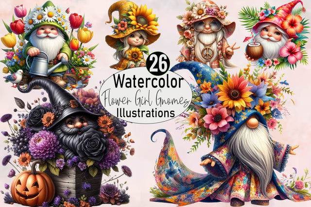 Flower Girl Gnomes Sublimation Clipart Bundle Sublimation SVGArt 