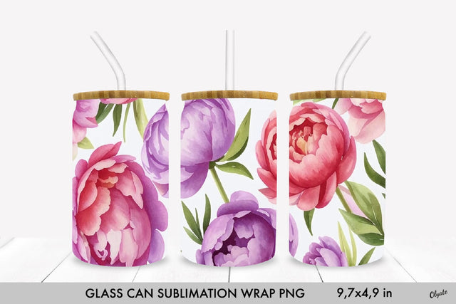Flower Glass Can. Peony Glass Can Wrap PNG Sublimation Olga Terlyanskaya 