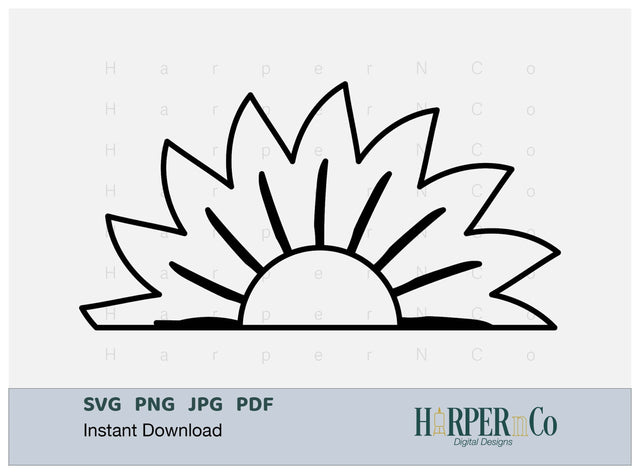 Flower Half 1 Outline SVG PNG Cut EPS File SVG HarperNCo 