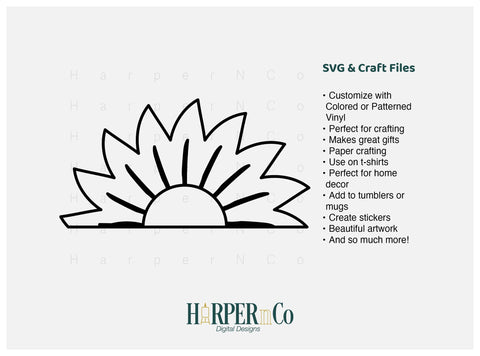 Flower Half 1 Outline SVG PNG Cut EPS File SVG HarperNCo 