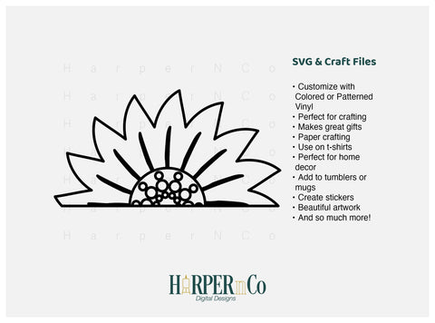 Flower Half 3 Outline SVG PNG Cut EPS File SVG HarperNCo 