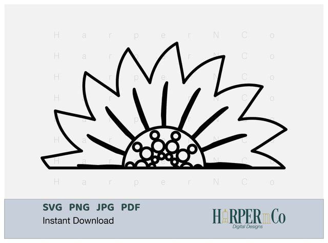 Flower Half 3 Outline SVG PNG Cut EPS File SVG HarperNCo 