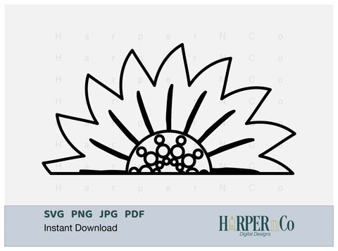 Flower Half 3 Outline SVG PNG Cut EPS File SVG HarperNCo 