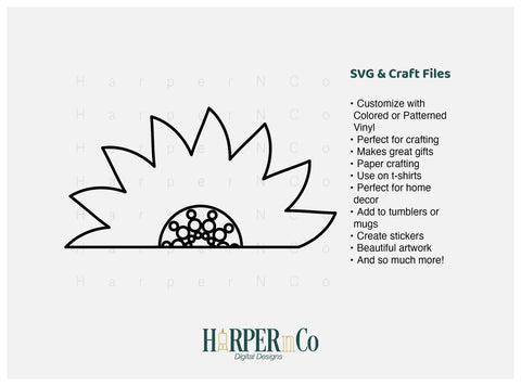 Flower Half 4 Outline SVG PNG Cut EPS File SVG HarperNCo 