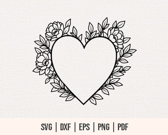 Flower Heart Wreath SVG - Heart Wreath SVG - Flower Heart SVG - Heart svg Cut Files - Heart Decorated With Flowers - Floral Wreath svg SVG DreamingSVG 