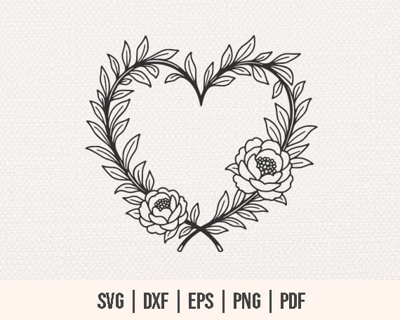 Flower Heart Wreath SVG - Heart Wreath SVG - Flower Heart SVG - Heart svg Cut Files - Heart Decorated With Flowers - Floral Wreath svg SVG DreamingSVG 
