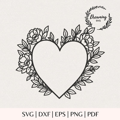 Flower Heart Wreath SVG - Peony Floral Bouquet Cut File for Cricut - Botanical Valentine & Mother's Day Craft Vector SVG DreamingSVG 