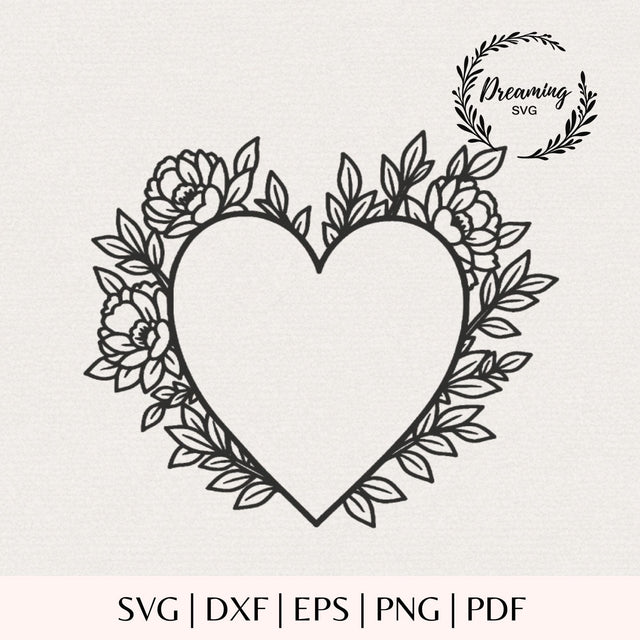 Flower Heart Wreath SVG - Peony Floral Bouquet Cut File for Cricut - Botanical Valentine & Mother's Day Craft Vector SVG DreamingSVG 