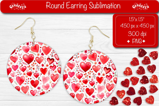 Flower Hearts Round Earrings – Valentine’s Sublimation Art Sublimation Createya Design 