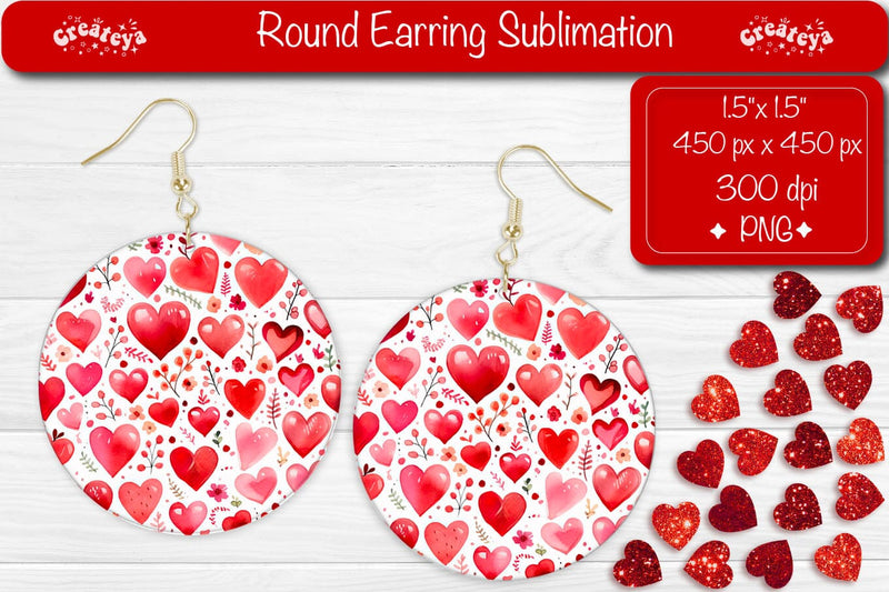 Flower Hearts Round Earrings – Valentine’s Sublimation Art Sublimation Createya Design 