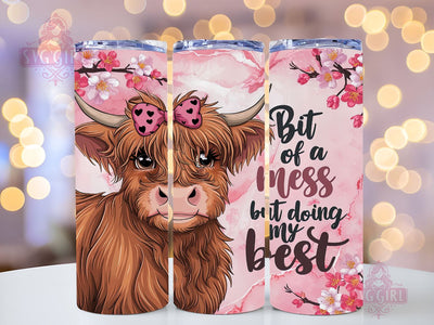 Flower Highland Cow 20oz Tumbler Wrap Sublimation Design, Straight Tapered Tumbler Wrap, Bit Of A Mess But Doin My Best Tumbler Png, Instant Digital Download Sublimation SvggirlplusArt 
