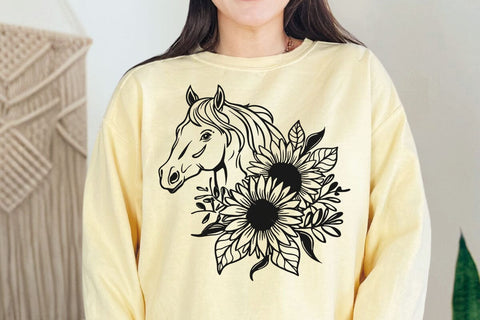 Flower Horse with Daisies and Leaves Svg file, Farmhouse Sign Svg, Horse Lover Svg,Horse cut file,Floral Horse svg file, Cute Horse Face svg SVG DesignDestine 