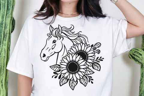 Flower Horse with Daisies and Leaves Svg file, Farmhouse Sign Svg, Horse Lover Svg,Horse cut file,Floral Horse svg file, Cute Horse Face svg SVG DesignDestine 