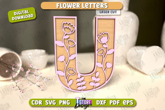 Flower Letters | Alphabet | Floral Design | 3D Decorative Letters | CNC File SVG The T Store Design 