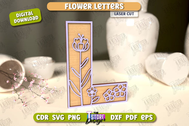 Flower Letters | Alphabet | Floral Design | 3D Decorative Letters | CNC File SVG The T Store Design 